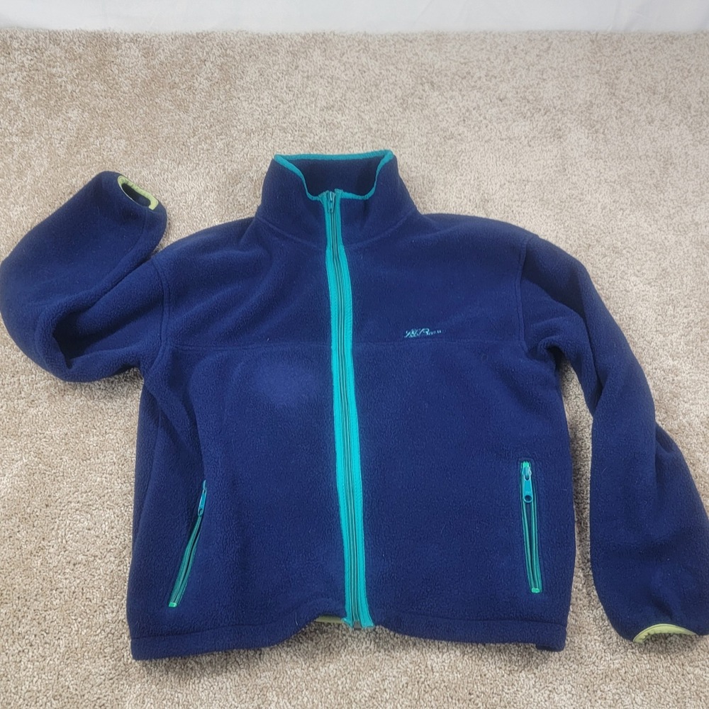 L.L.Bean Womens Fleece Jacket Full Zip Blue Green Medium Made in USA